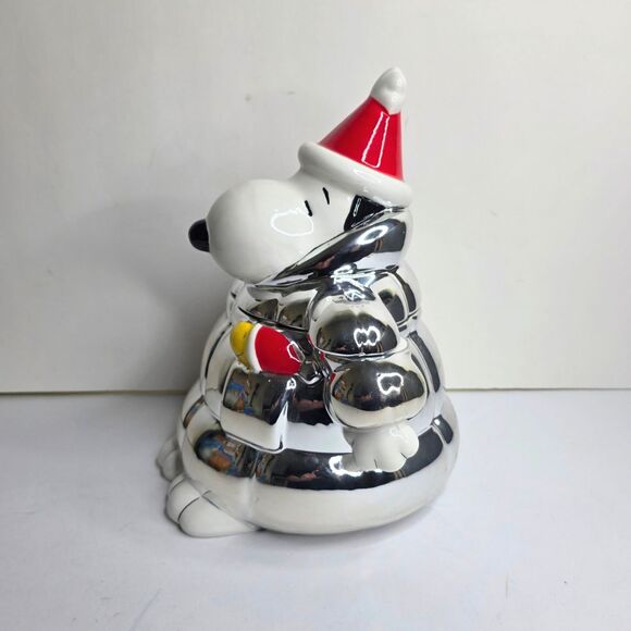 Snoopy Silver Puffer Jacket Cookie Jar Peanuts Holiday Shiny Coat Rare - NEW - Picture 2 of 9
